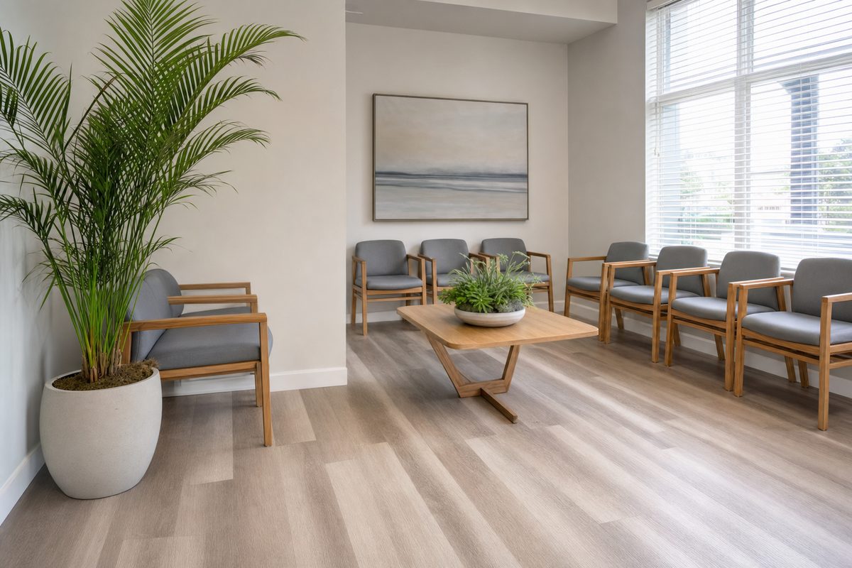 Waiting-room seating and carpet maintained on a scheduled cleaning program