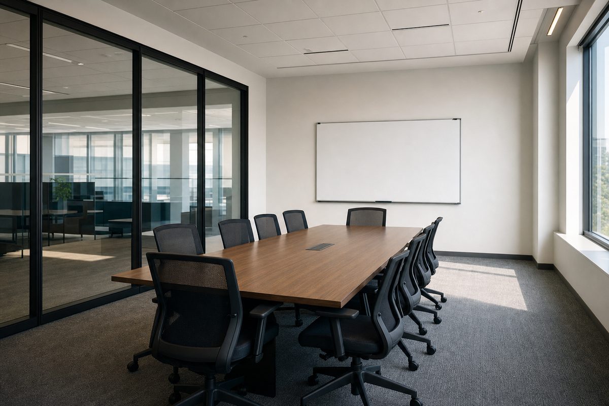Conference room reset and cleaned by Collegiate Clean in a Hillsborough County office building