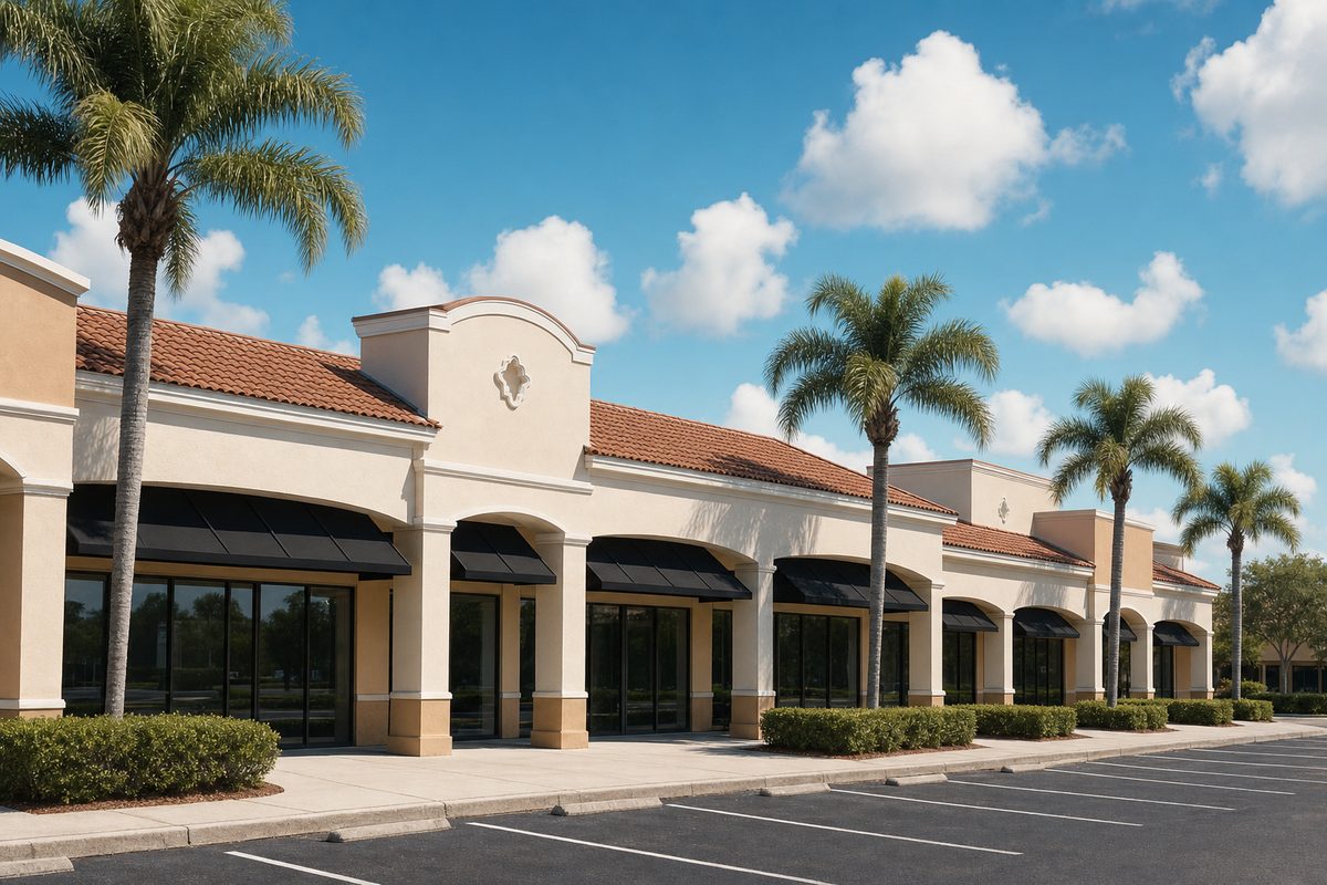 Suburban commercial plaza in Hillsborough County, Florida of the kind Collegiate Clean services